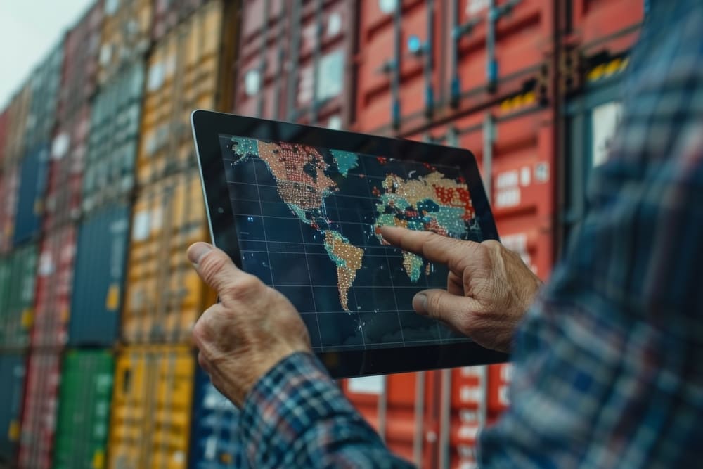 un-hombre-sostiene-una-tableta-con-un-mapa-del-mundo-en-ella Transporte nacional e internacional